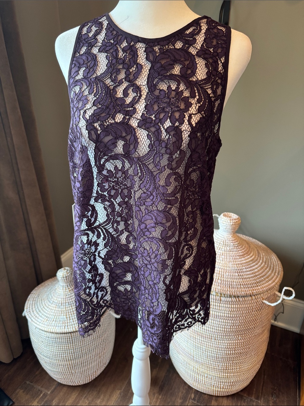 Wilfred Monnier Sleeveless Purple Lace Overlay Camisole